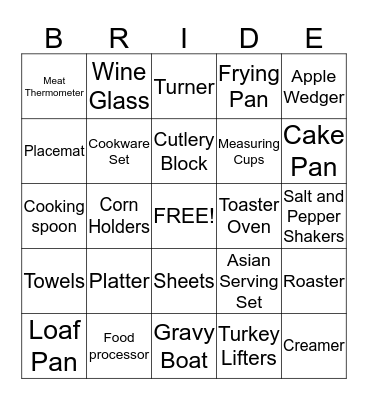 Bridal Shower Bingo Card