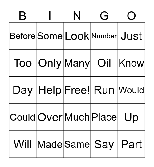 Cing Pi's Sight Words  Bingo Card