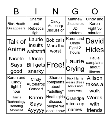 Harris Family Bingo!! Bingo Card