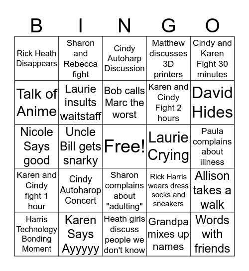 Harris Family Bingo!! Bingo Card