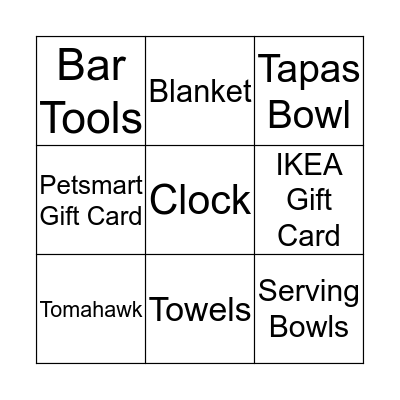 Bridal Shower Bingo Card