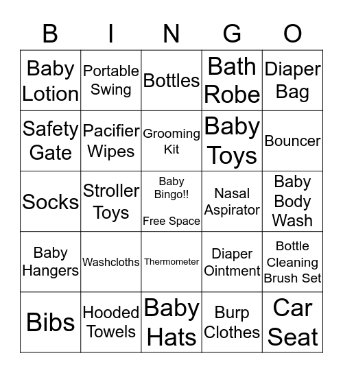 Baby Shower Gift Bingo Card