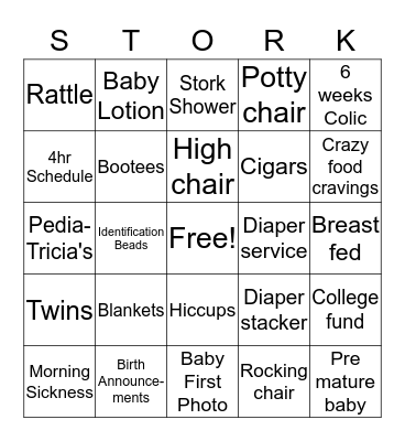 Baby Shower Bingo Card