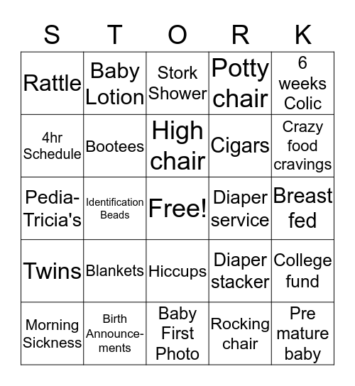 Baby Shower Bingo Card