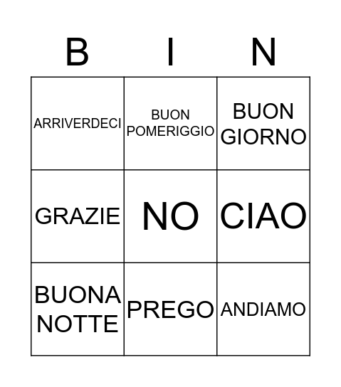 TOMBOLA Bingo Card