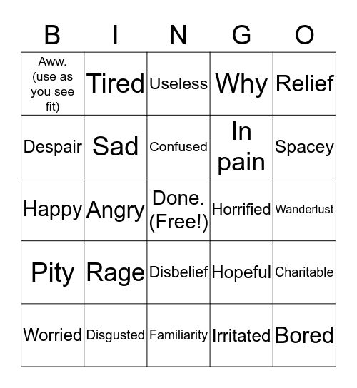 Feels Bingo Card