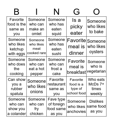 Get to Know You Bingo (Foods) Bingo Card