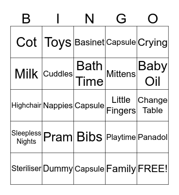 Moniques Baby Shower Bingo Card