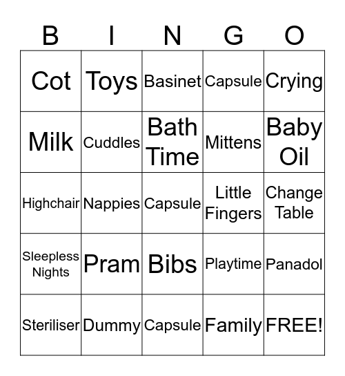 Moniques Baby Shower Bingo Card