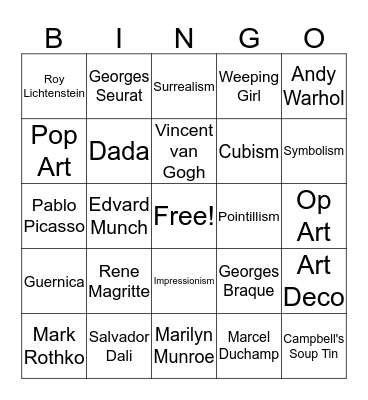 Art Bingo Card