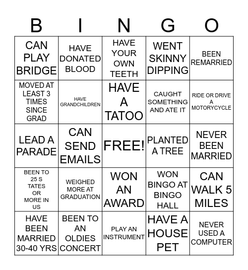 KNOW YOUR CLASSMATES Bingo Card