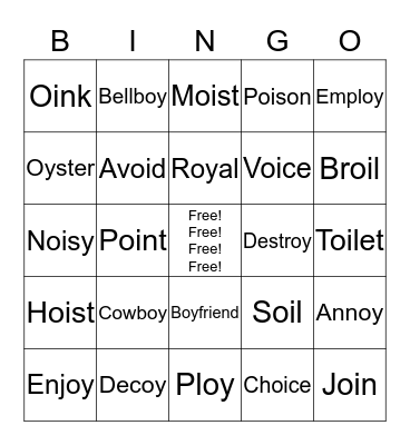 -oy -oi Phonics Bingo Card