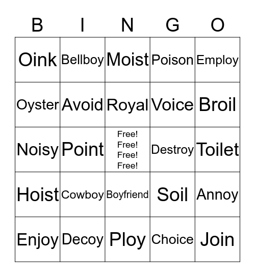 -oy -oi Phonics Bingo Card