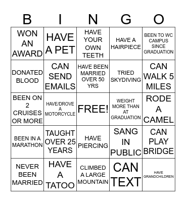 KNOW YOUR CLASSMATES Bingo Card