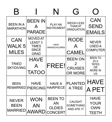 KNOW YOUR CLASSMATES Bingo Card