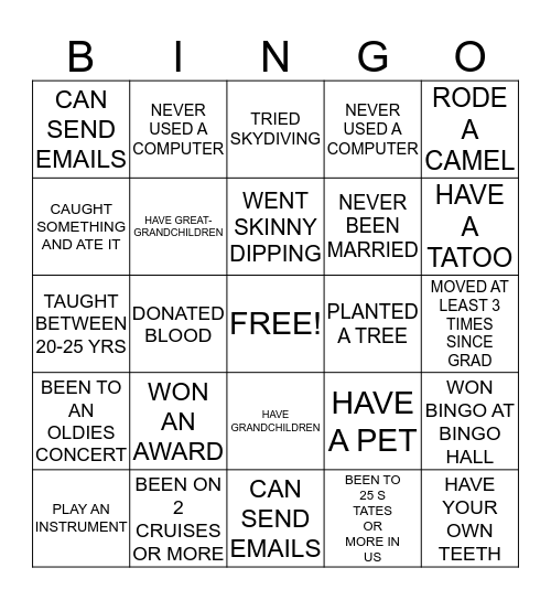 KNOW YOUR CLASSMATES Bingo Card