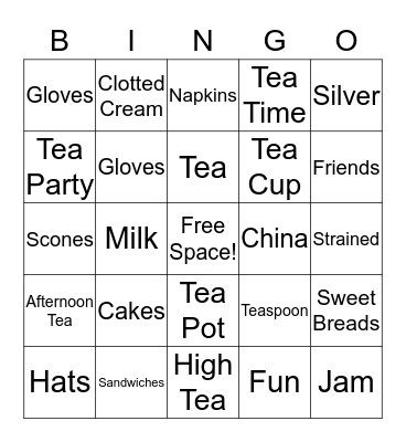 I Love Tea Party Bingo Card