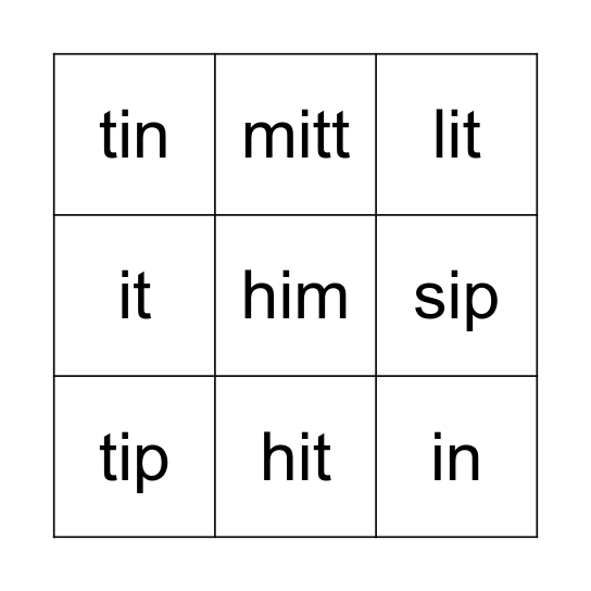 Short i Bingo Card