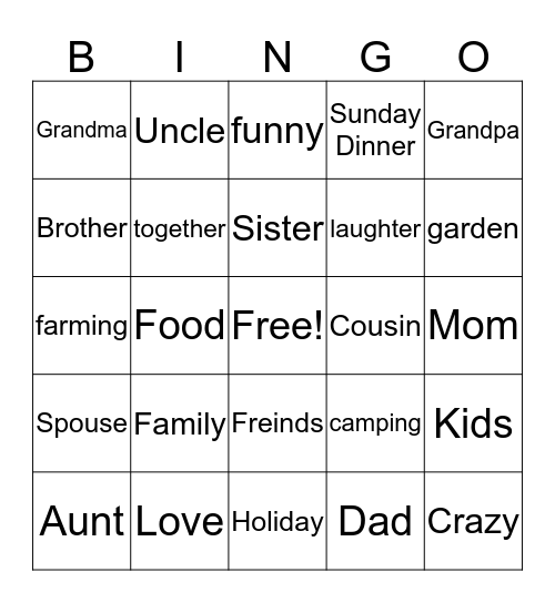 OUR Crazy FaMily  Bingo Card