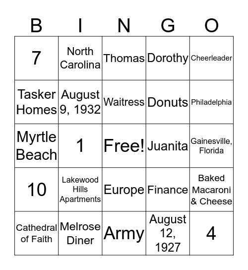 WEBSTER/RIDDICK CELEBRATION Bingo Card