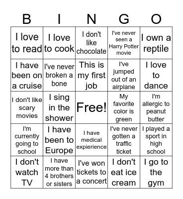 Ice Breaker Bingo 1 Bingo Card