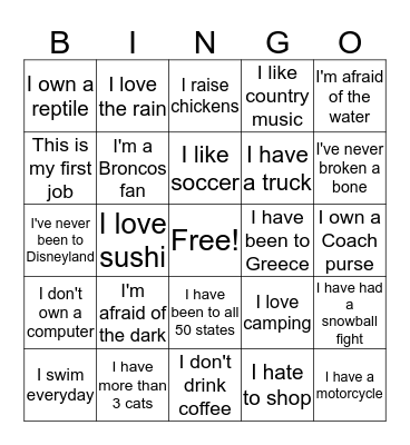 Ice Breaker Bingo 3 Bingo Card