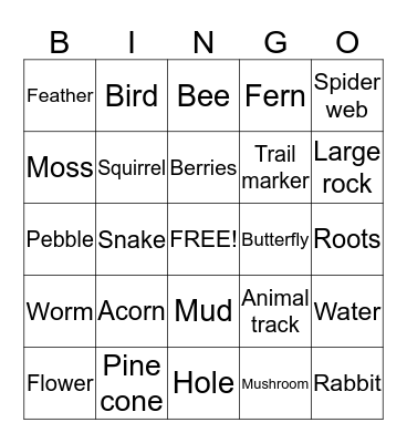 Nature Bingo Card