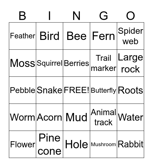 Nature Bingo Card