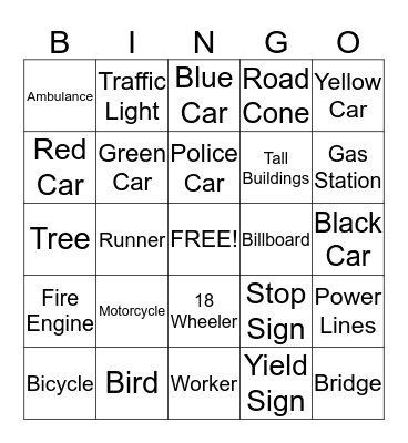 Road Trip Bingo Card