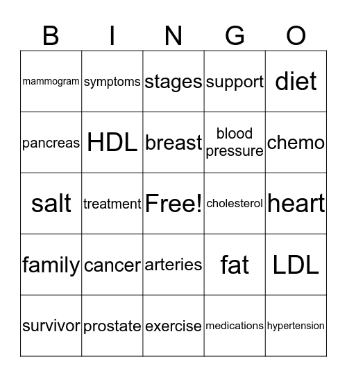 Health is Wealth Bingo Card