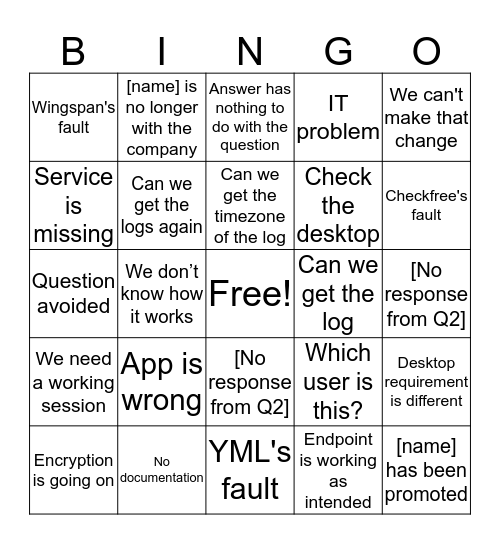 Poo 2 Bingo Card