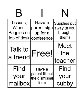 Open House Bingo Card