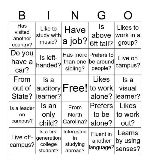 Who is in the classroom? Bingo Card