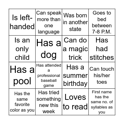 Find Someone Who Bingo Card