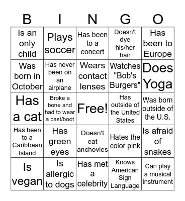 Friend Bingo Card