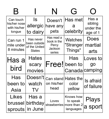 Friend Bingo Card
