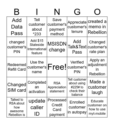 REBELLION LAUNCH WEEK Bingo Card