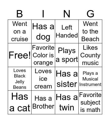 Welcome Back Bingo Card