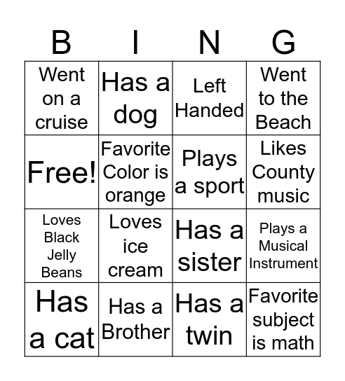 Welcome Back Bingo Card
