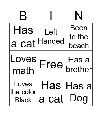 Welcome Back Bingo Card