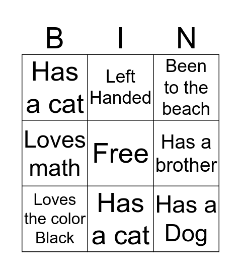 Welcome Back Bingo Card