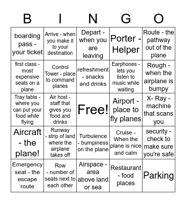 Airplane bingo Card