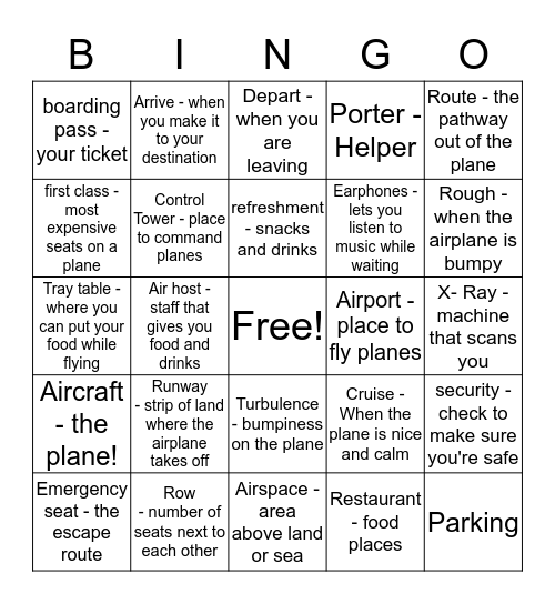 Airplane bingo Card