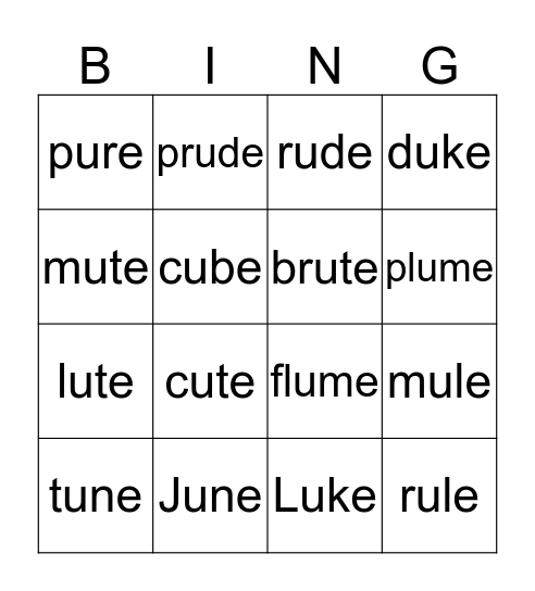 u Magic e Bingo Card
