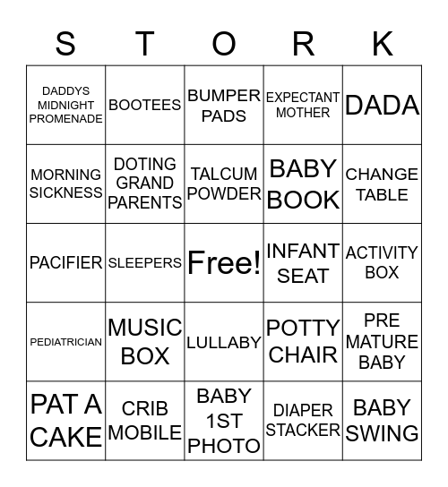 Baby Shower Bingo Card