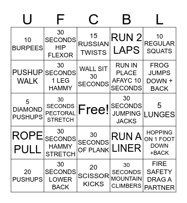Fitness Bingo Card