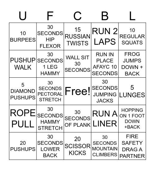 Fitness Bingo Card