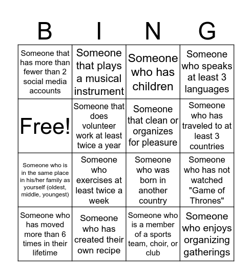 Get to Know Our "Crew" Bingo Card
