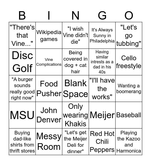 David Creswell Bingo Card