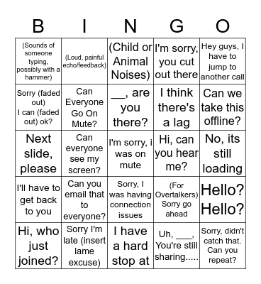 Conference Call Bingo Card